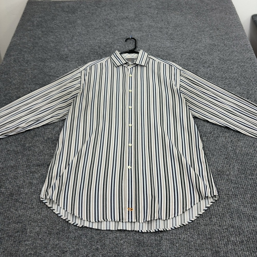 Thomas Dean Button Down Shirt Mens L Multi Cotton Striped Long Sleeve‎ Business